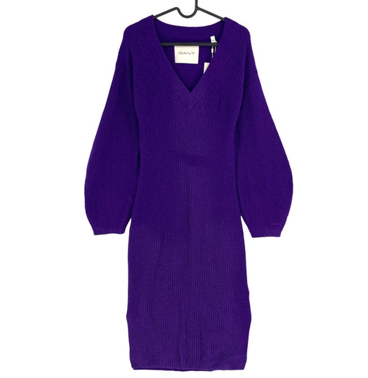 GANT Women Purple Wool Rib V Neck Long Sleeves Dress Size XS