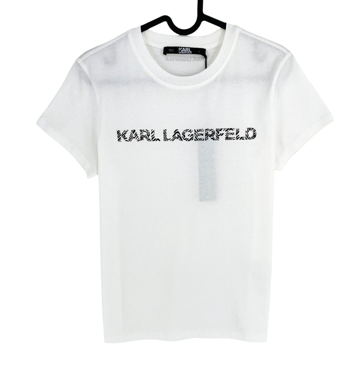 Karl Lagerfeld Women White Elongated Zebra Logo Crew Neck SS T Shirt Size XS