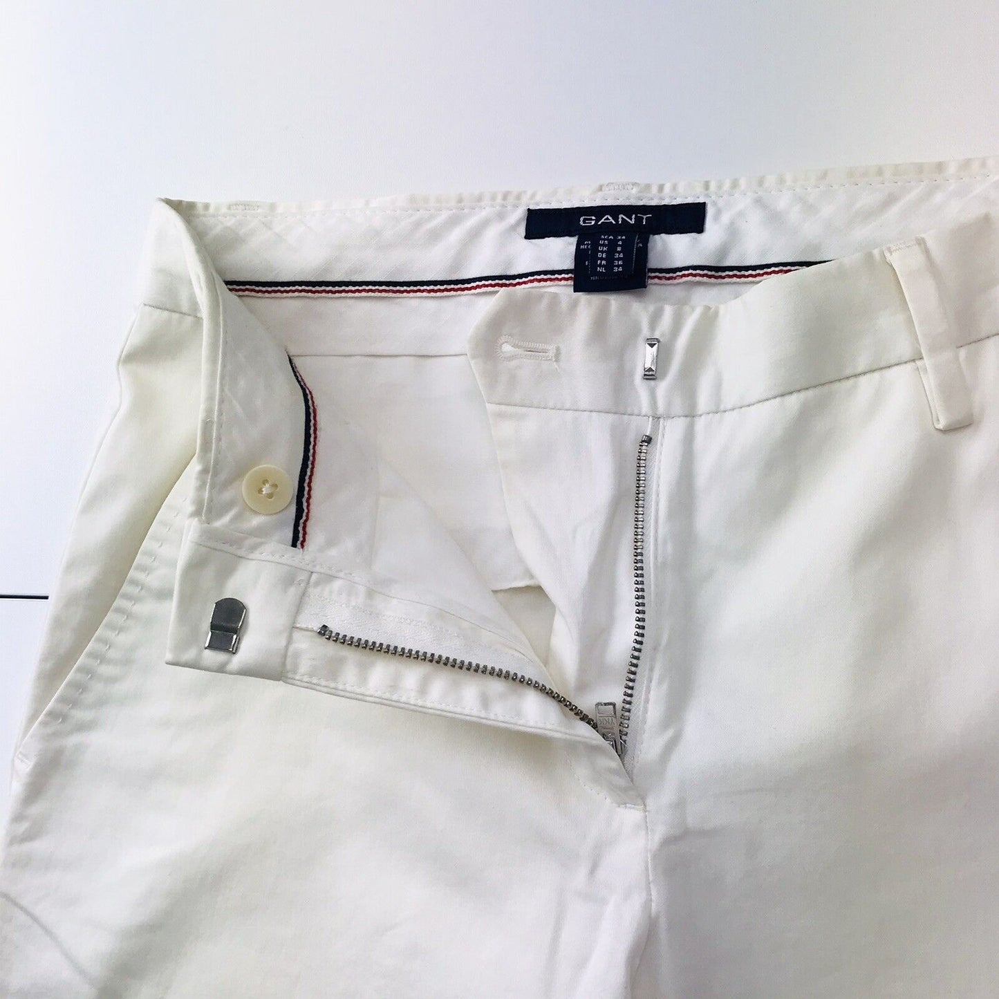 GANT Femmes Blanc Stretch Regular Straight Fit Pantalon Taille EUR 34 US 4 UK 8