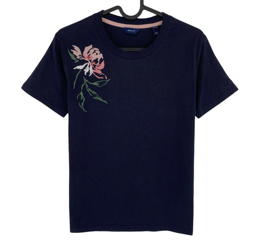 GANT Navy Blue Peonies Crew Neck T Shirt Top Size XS