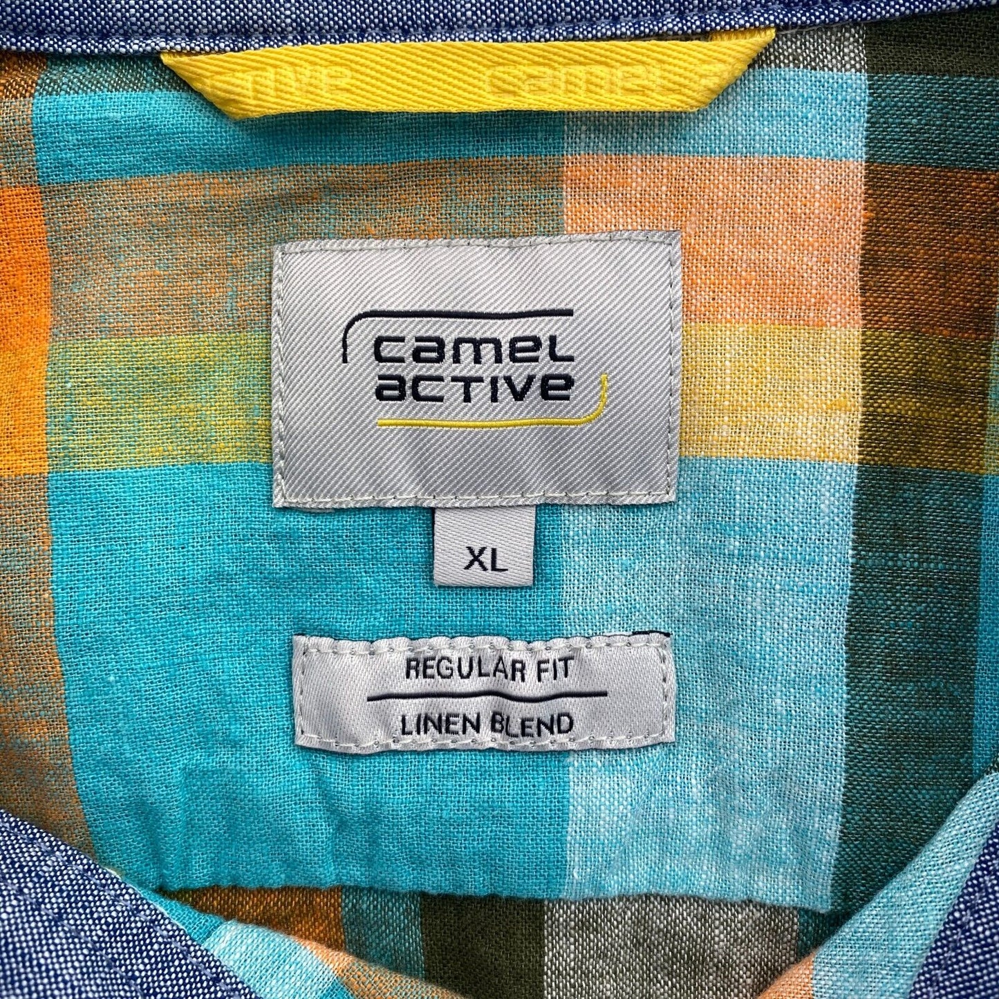 CAMEL ACTIVE Men Blue Madras Linen Blend Regular Fit Short Sleeve Shirt Size XL