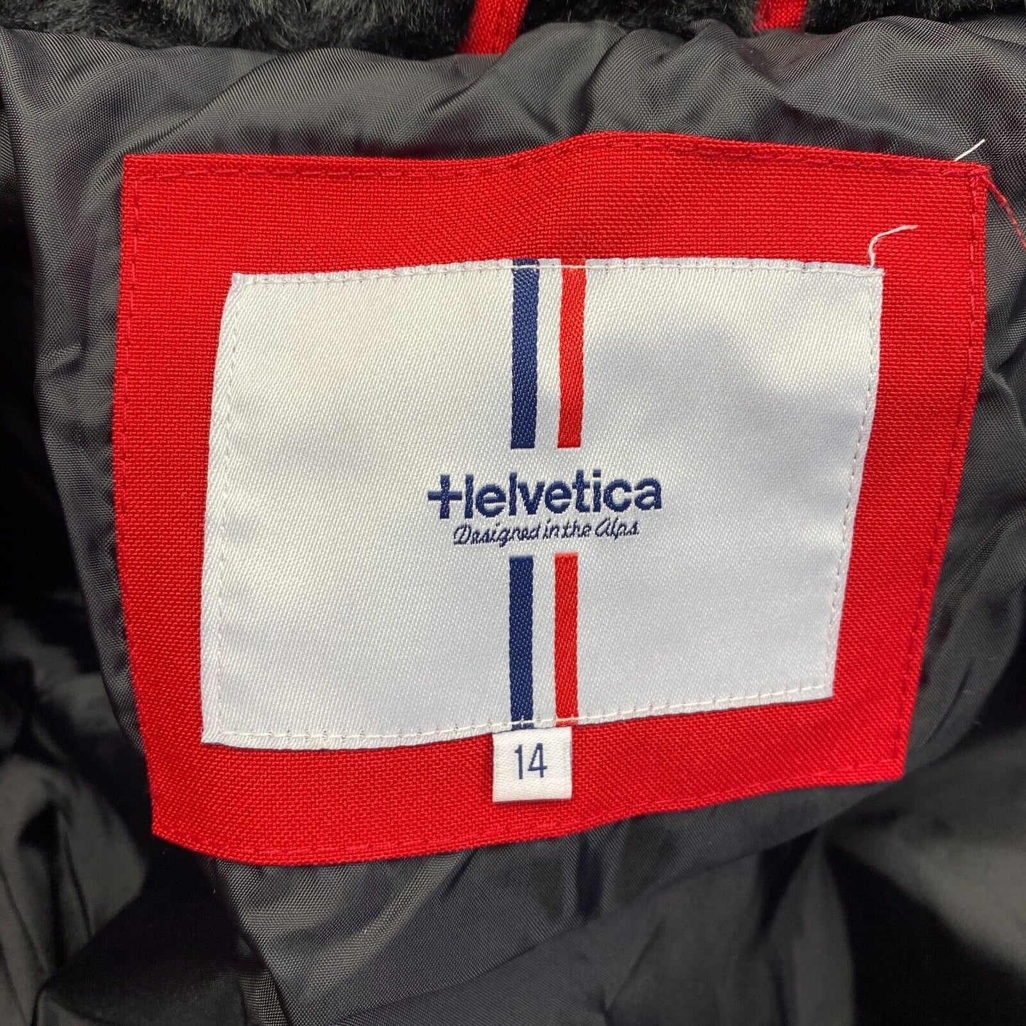 Helvetica Girls Red Hooded Parka Jacket Coat Size 14 Years