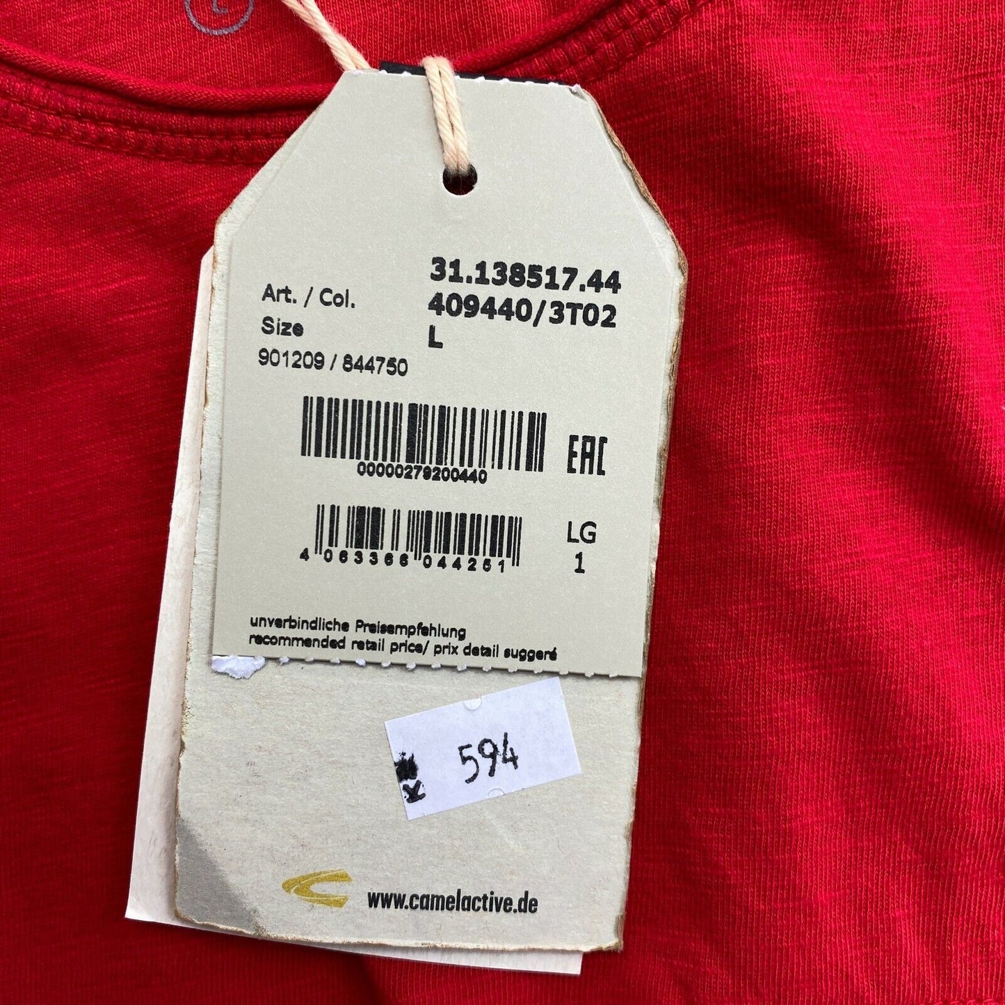 CAMEL ACTIVE Rotes T-Shirt mit Rundhalsausschnitt, stückgefärbt, Größe L