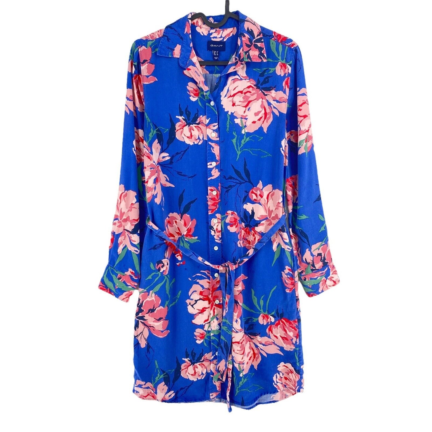 GANT Blue Peonies Ceinturé Manches Longues Robe Chemise Taille EU 34 UK 6 US 4