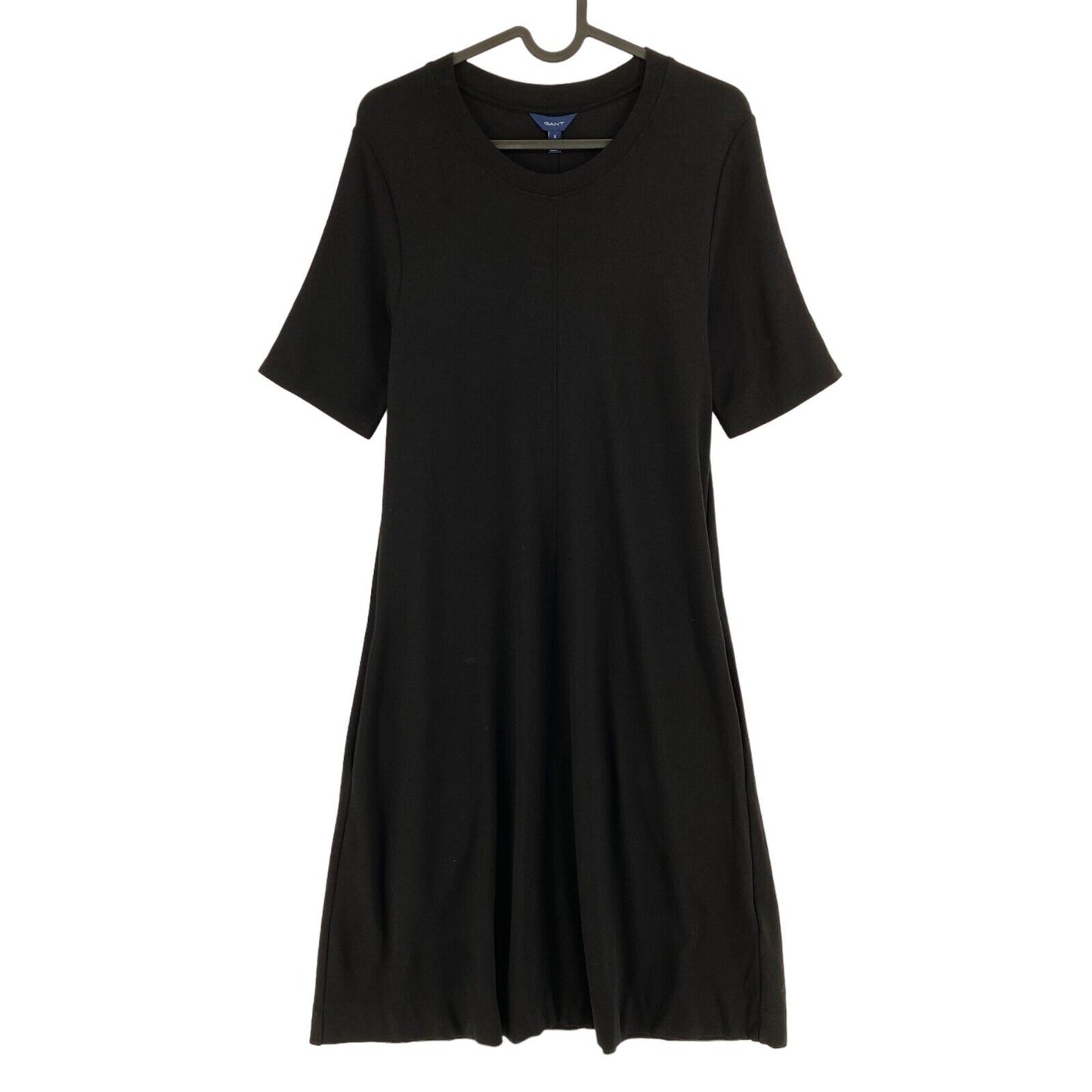 GANT – Schwarzes Jersey-Kleid mit Rundhalsausschnitt und ausgestelltem A-Linien-Kleid, Größe S