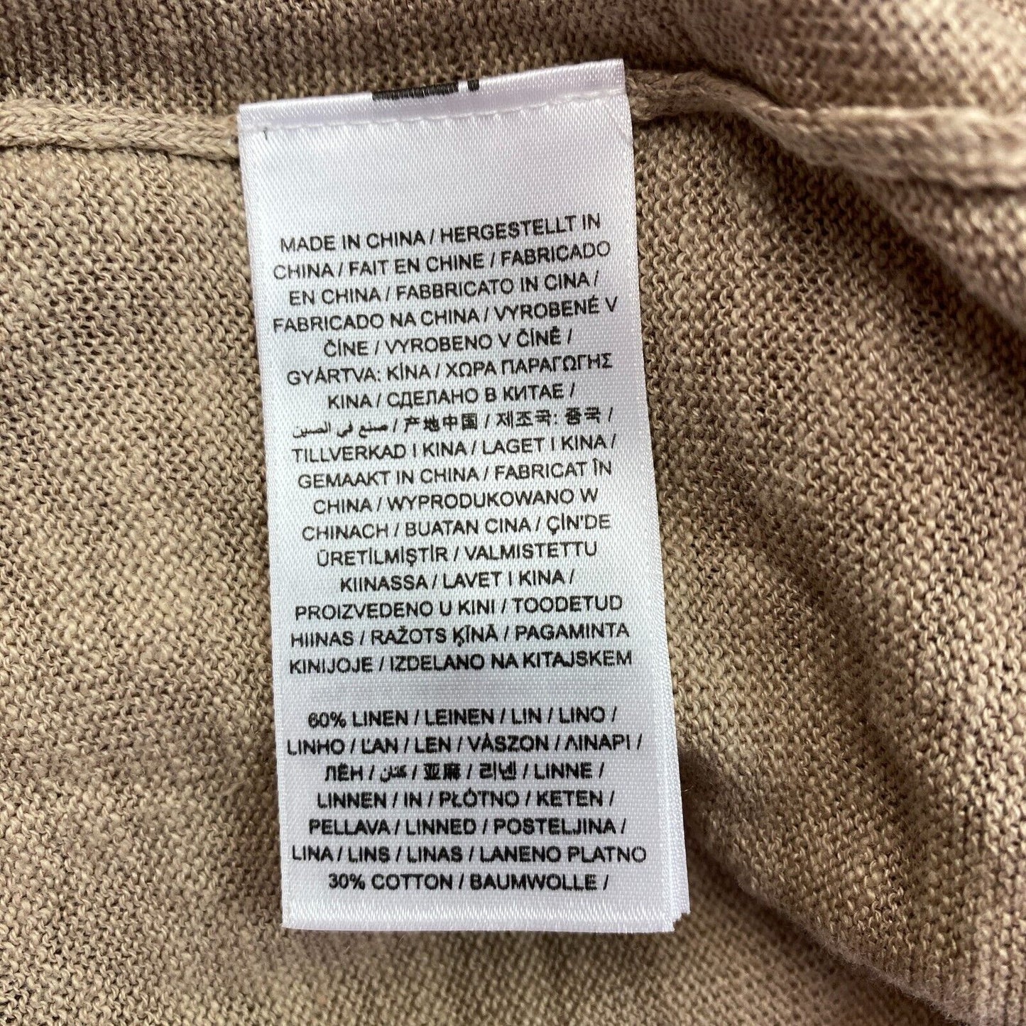 GANT Brauner Strickjackenpullover aus Leinenmischung mit langem V-Ausschnitt, Größe S