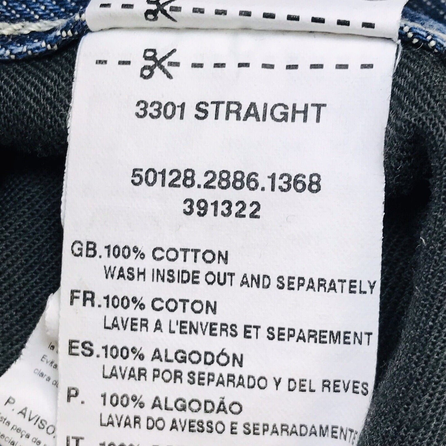 G-STAR RAW 3301 Blue Regular Straight Fit Distressed Jeans Size W31 L34