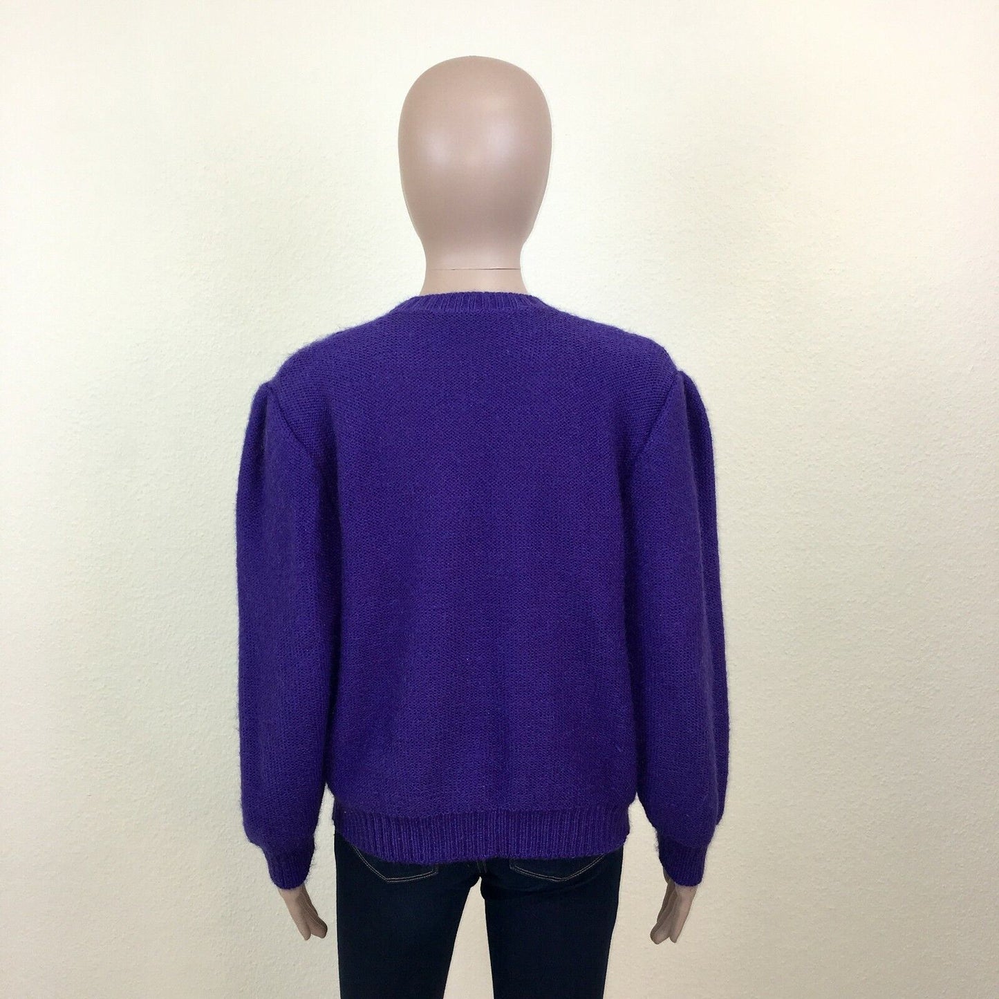 vintage Rétro années 80 90 Violet Fluffy Chunky Sweater Jumper EUR 38 US 8 UK 10