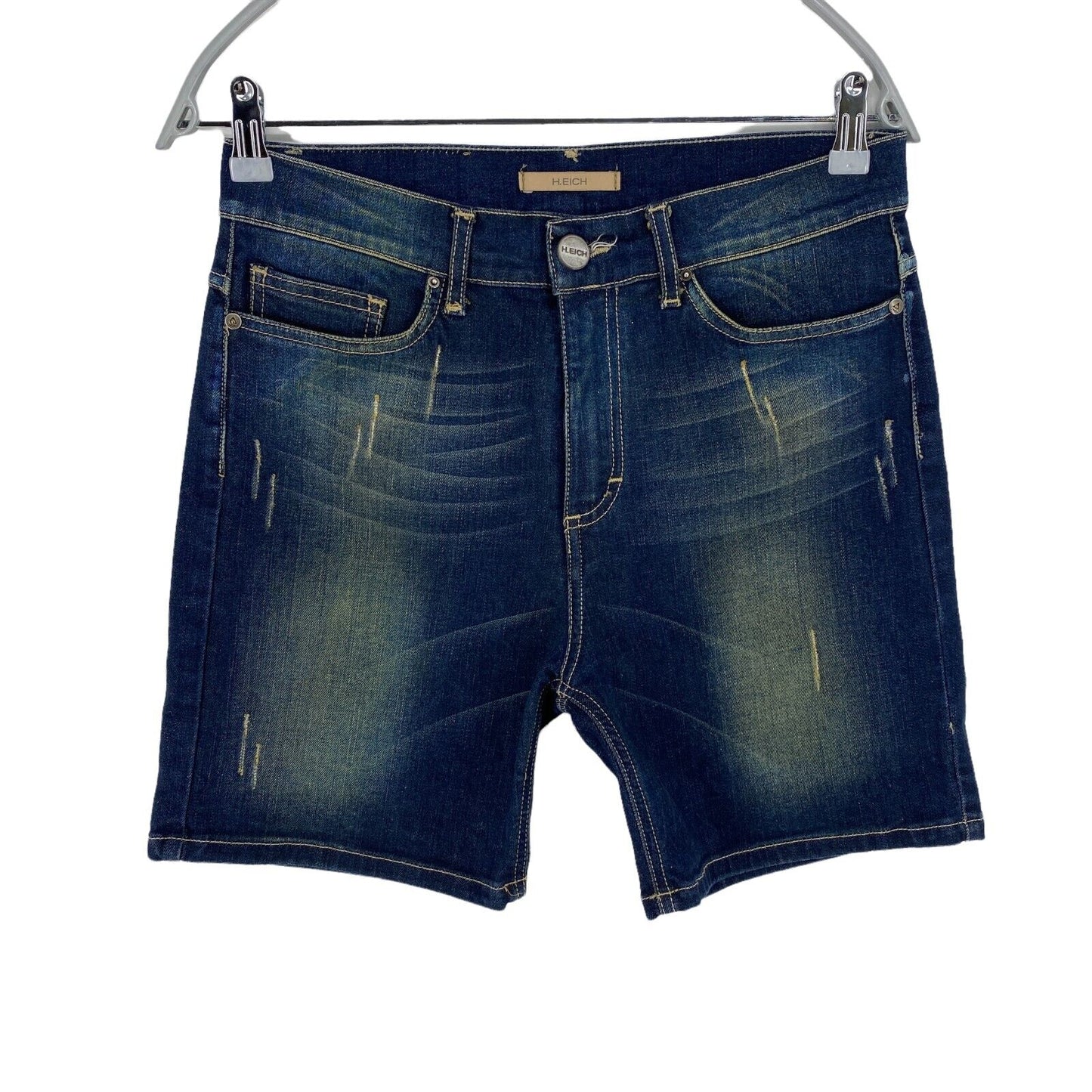 RRP €106 H.EICH Navy Blue Cotton Blend Denim Bermuda Shorts Size 29 W29