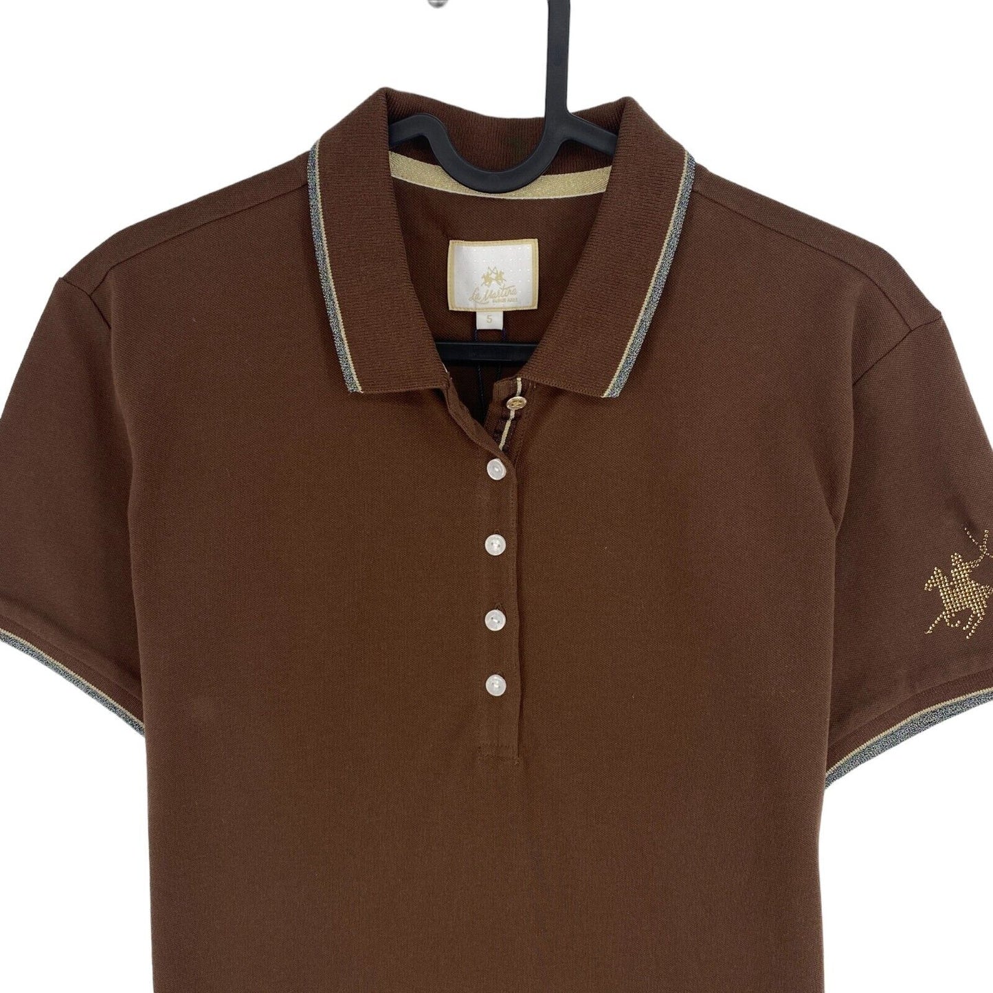 LA MARTINA Women Brown Piquet Short Sleeve Polo Shirt Size 5 / XL