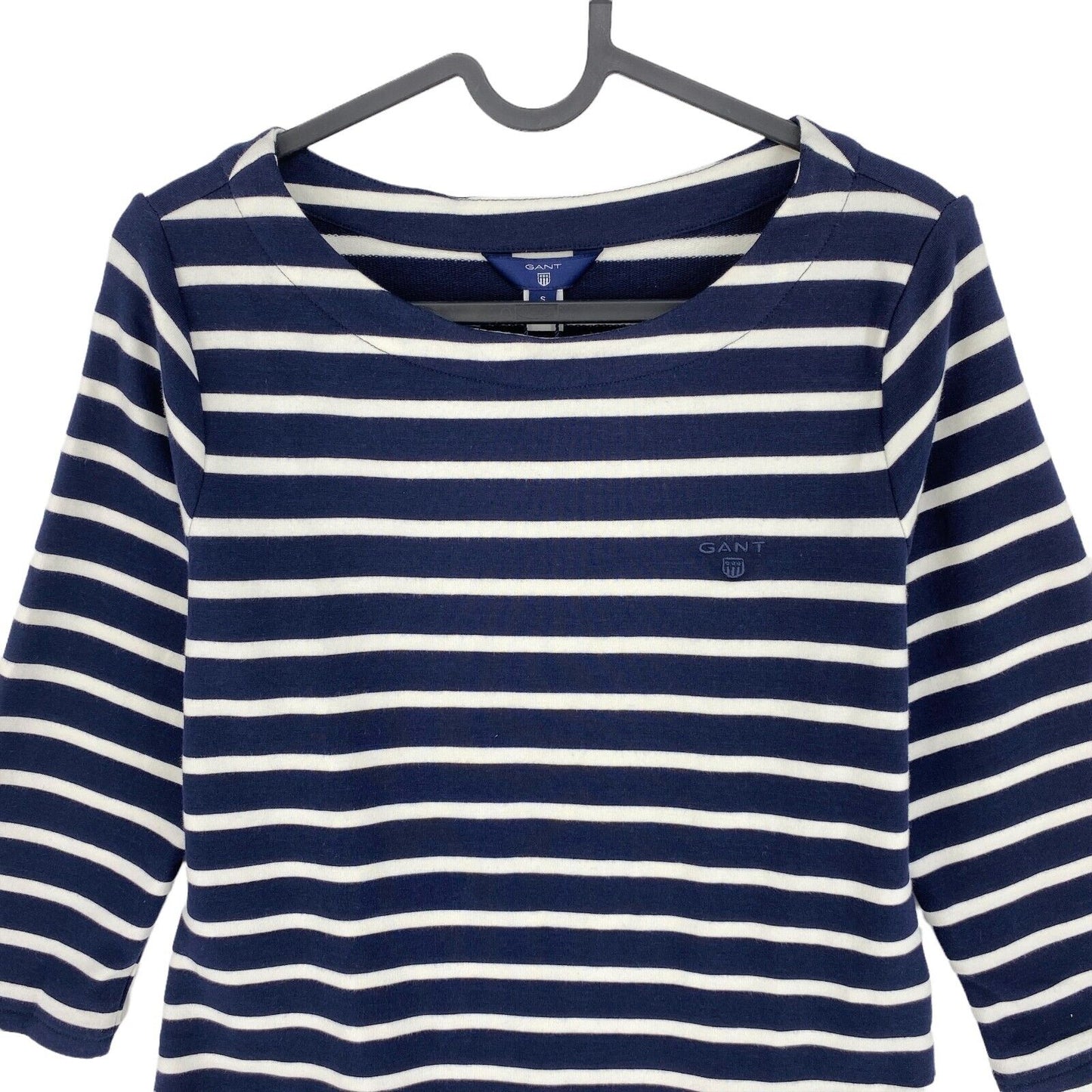 RRP 119 € Robe GANT en jersey rayé bleu marine à manches 3/4 Taille S