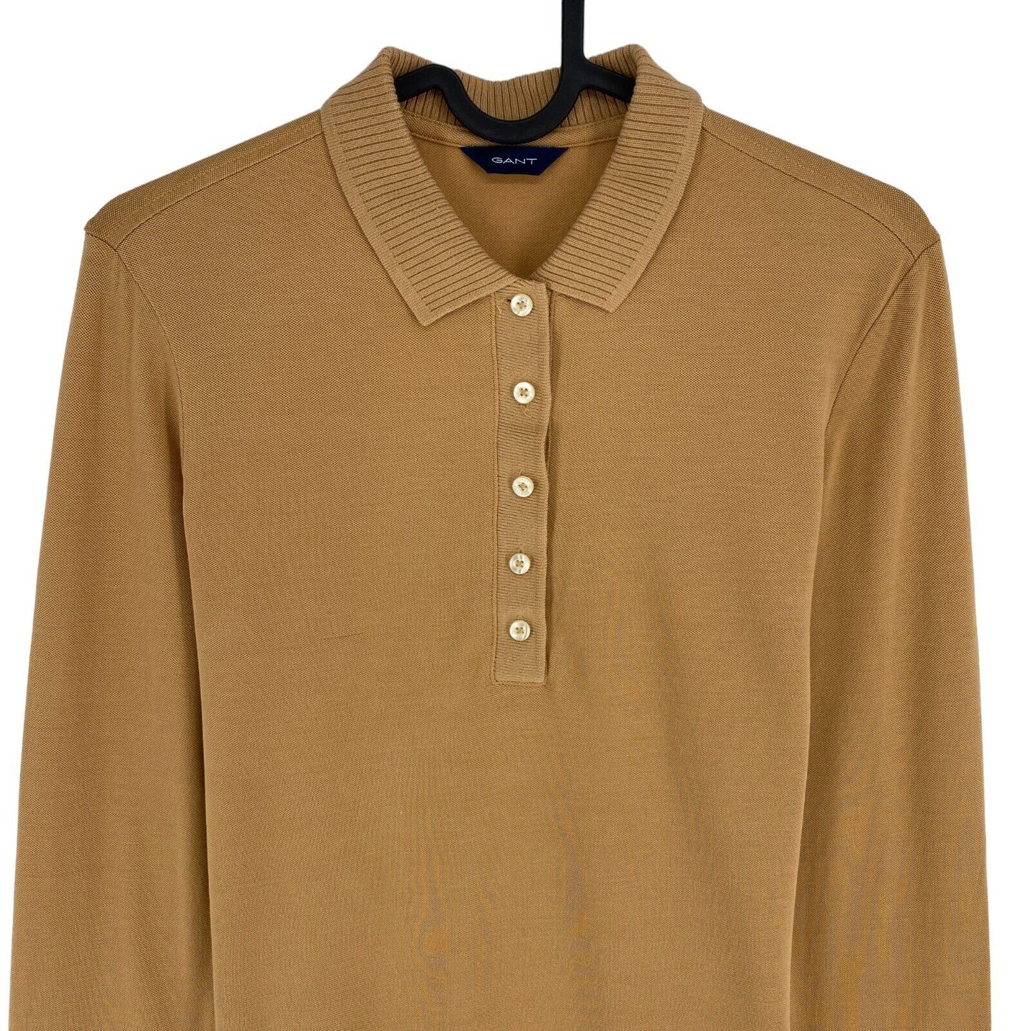 GANT Women Brown Reg Detail Collared Long Sleeves Polo Shirt Size XS