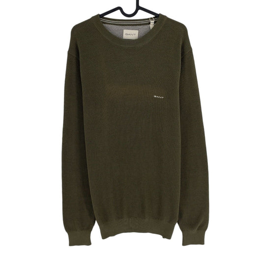 GANT Dark Green Cotton Pique Crew Neck Sweater Pullover Size M