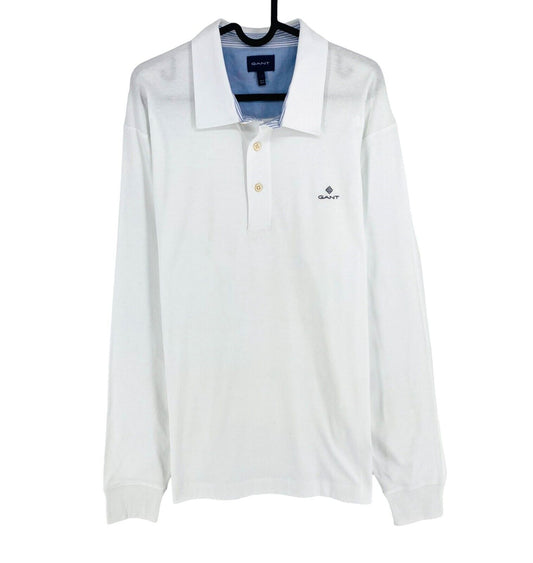 GANT White Mercerized Jersey Rugger Long Sleeves Polo Shirt Size M