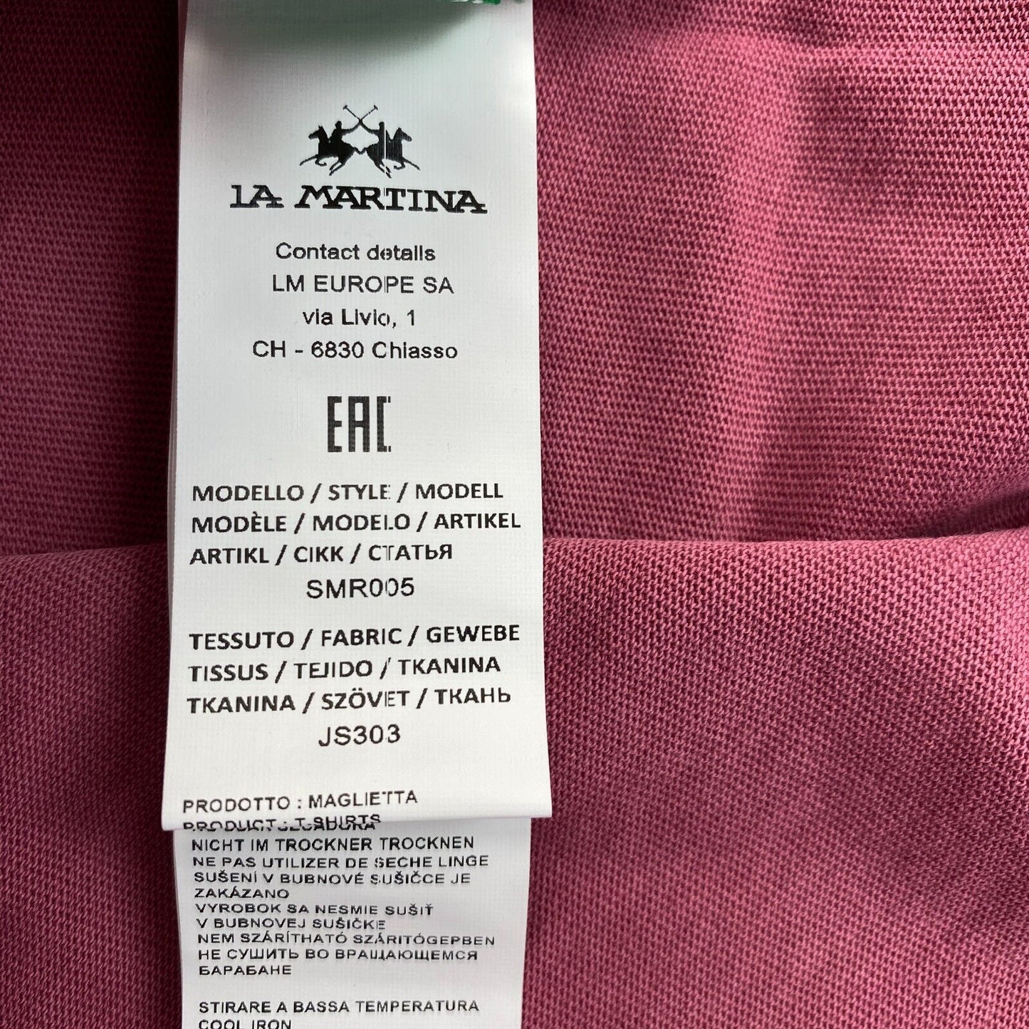 LA MARTINA Dark Pink Cotton Jersey Short Sleeves Crew Neck T Shirt Size 2XL XXL