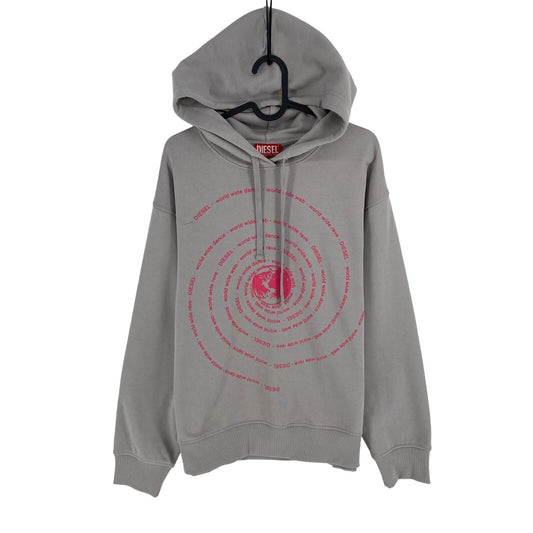 DIESEL Grauer Oversized Kapuzenpullover mit Globus-Spiral-Print, Größe XS