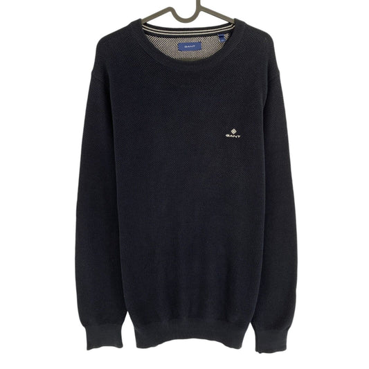 GANT Men Navy Blue Cotton Pique Crew Neck Sweater Jumper Size L