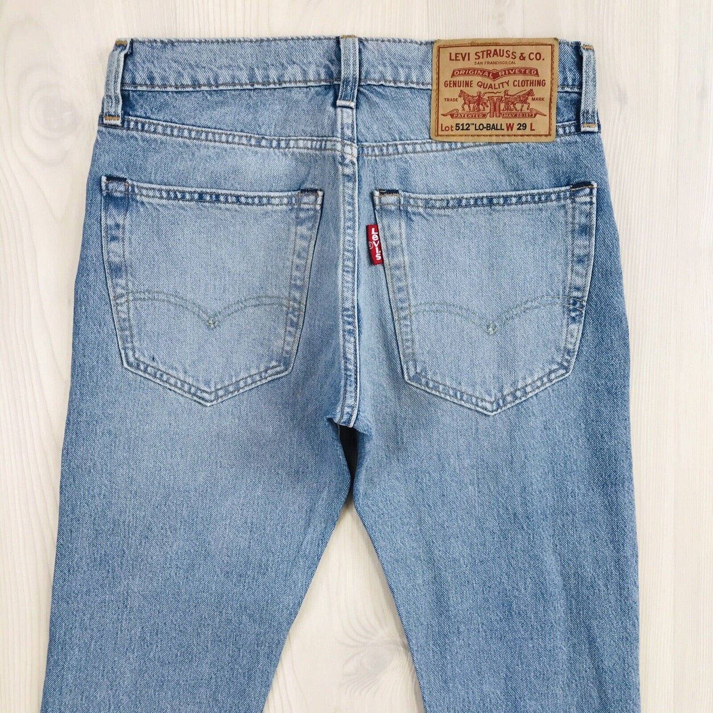 Levi's Premium 512 LO-BALL Blue Stretch Slim Tapered Fit Ripped Jeans W29 L32