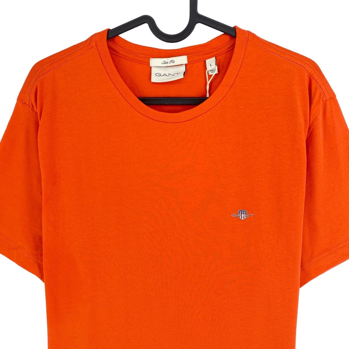 GANT Men Orange Slim Fit Shield Crew Neck Short Sleeves T Shirt Size L