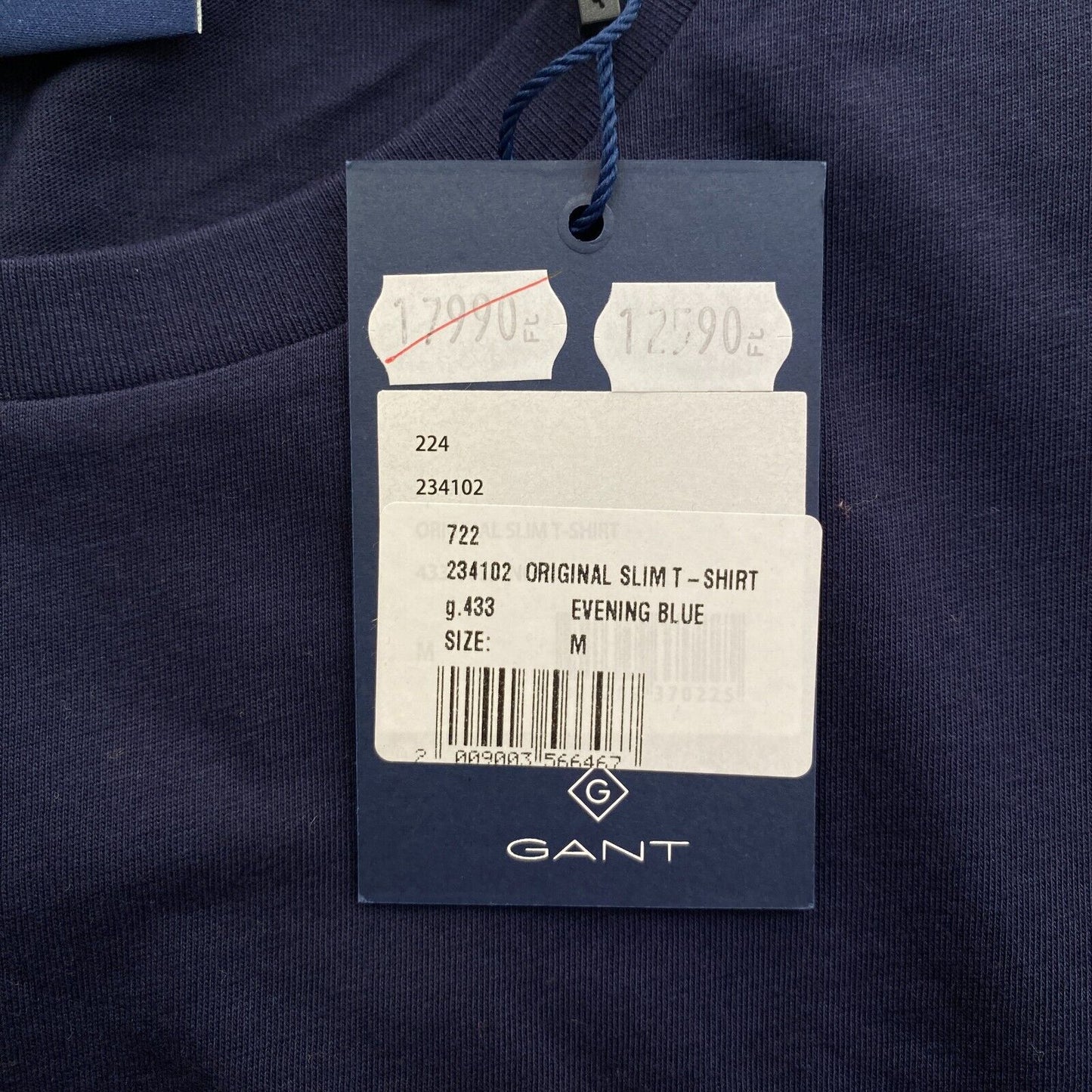 GANT Men Navy Blue Slim Fit Original Crew Neck Short Sleeve T Shirt Size M