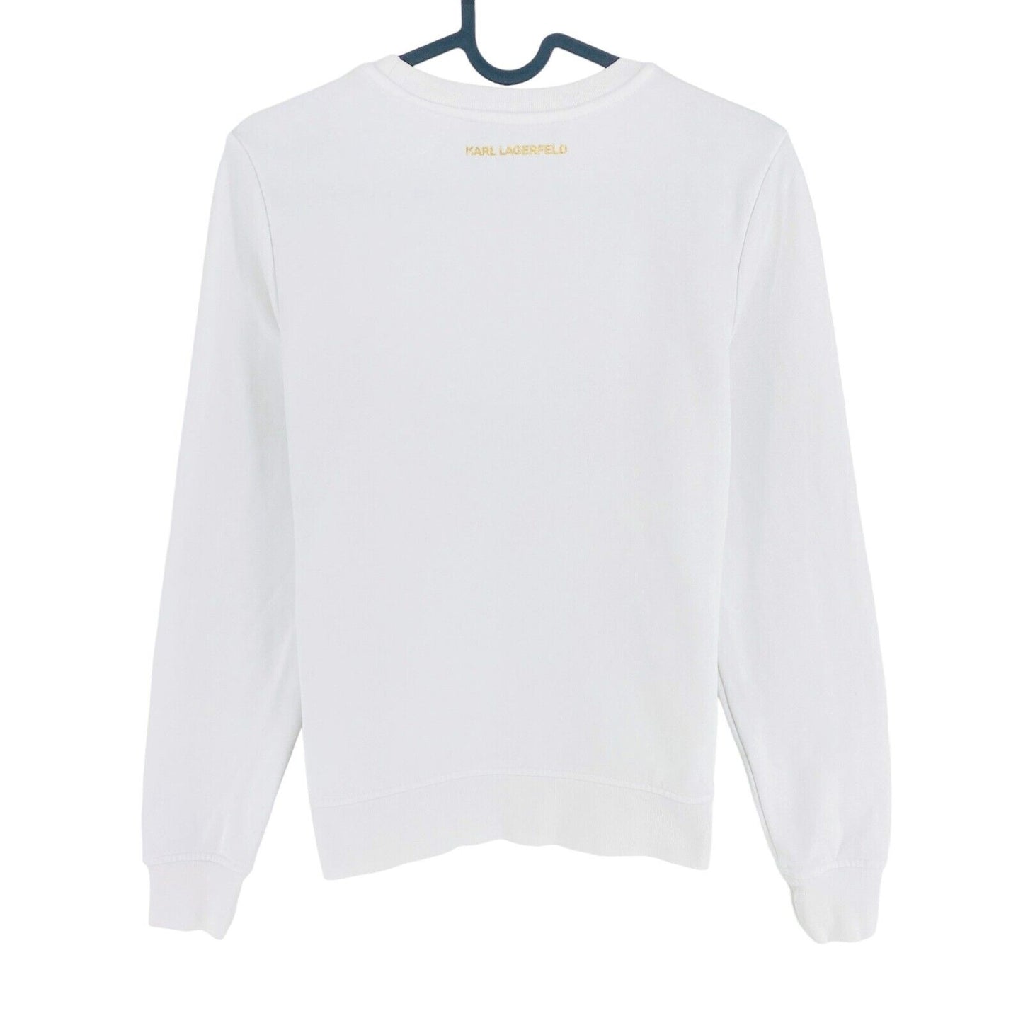 KARL LAGERFELD White Ikonik Karl Outline Crew Neck Jumper Sweater Size XS