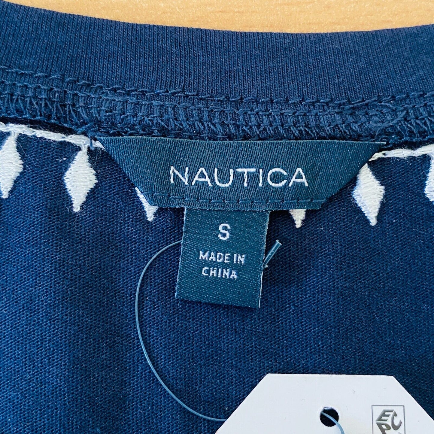 NAUTICA Women Blue Crew Neck 100% Cotton Top T Shirt Size S