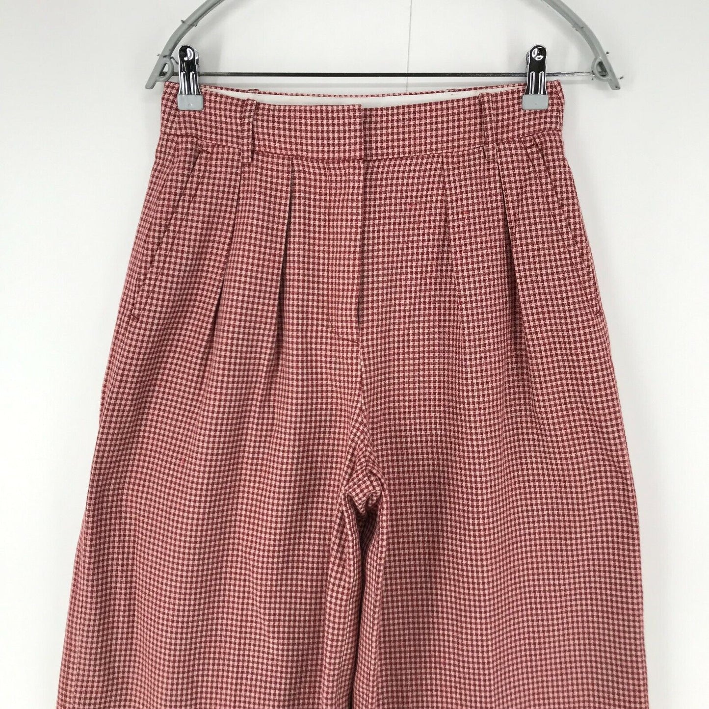 Tommy Hilfiger Women Red Wide Leg Fit Check Trousers Size 6 W27