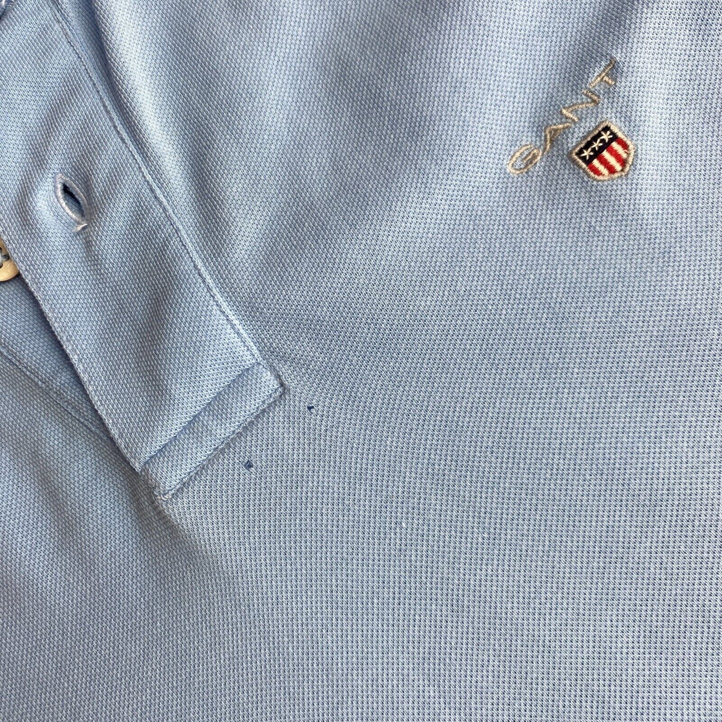 GANT Light Blue Solid Pique Rugger Polo Shirt Size L