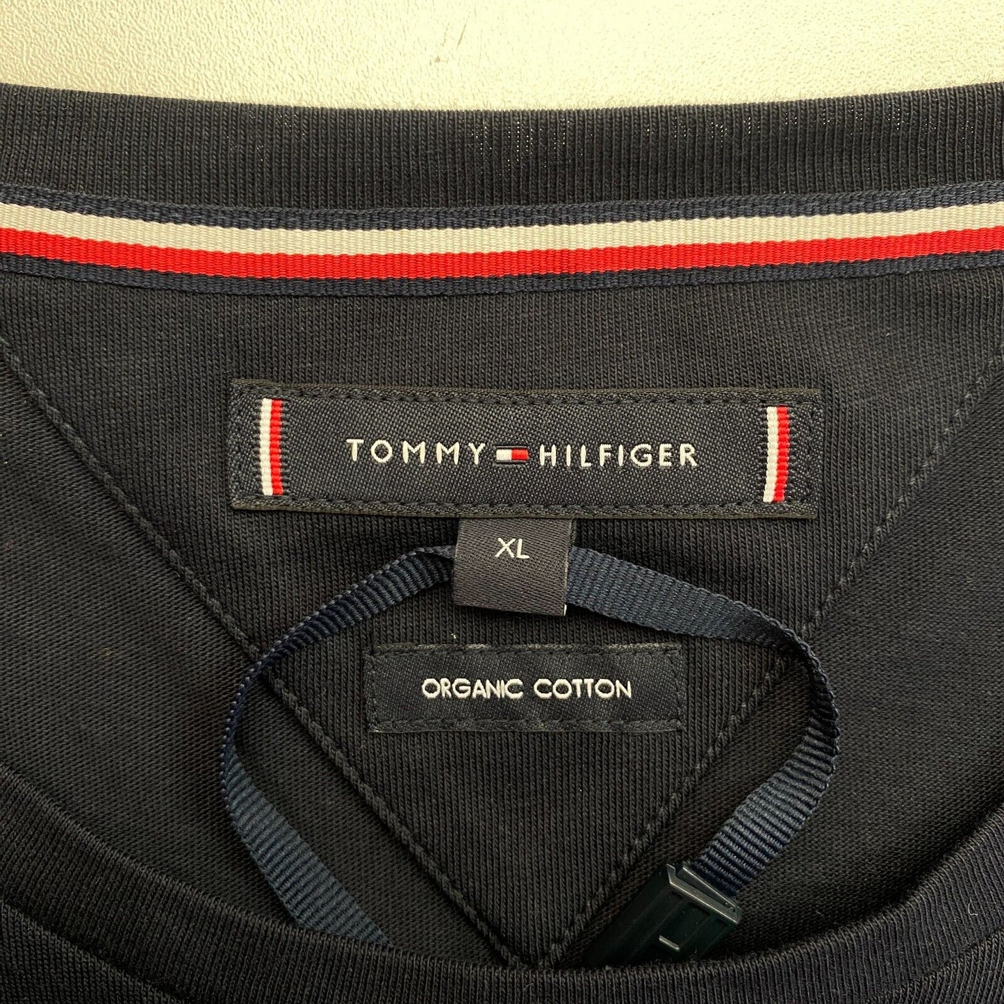 TOMMY HILFIGER Men Navy Blue Logo Short Sleeve Crew Neck T-Shirt Size XL