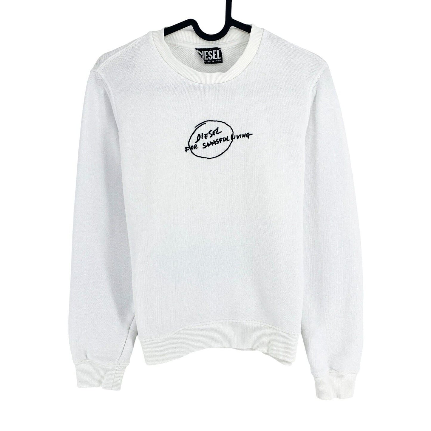 DIESEL White Logo Crew Neck Sweater Pullover Size XS