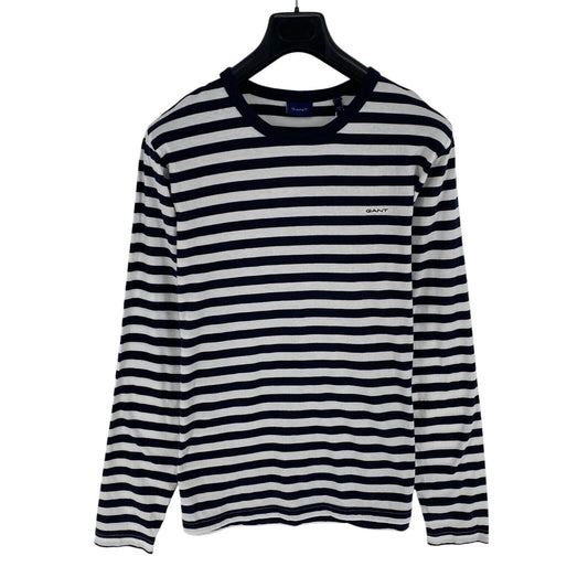 GANT Men Navy Blue Striped Crew Neck Long Sleeves T Shirt Size XL