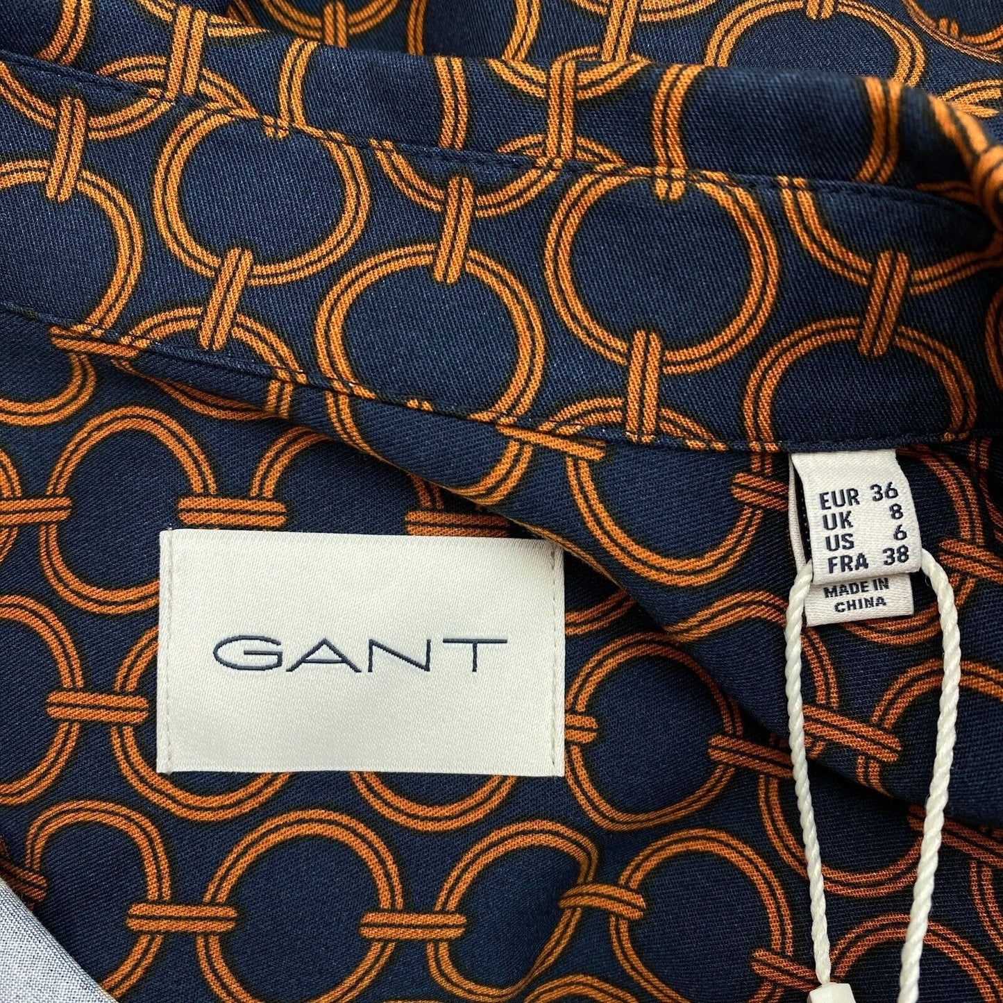 GANT Bleu Marine Slim Robe Chemise Géométrique Taille EU 36 UK 8 US 6