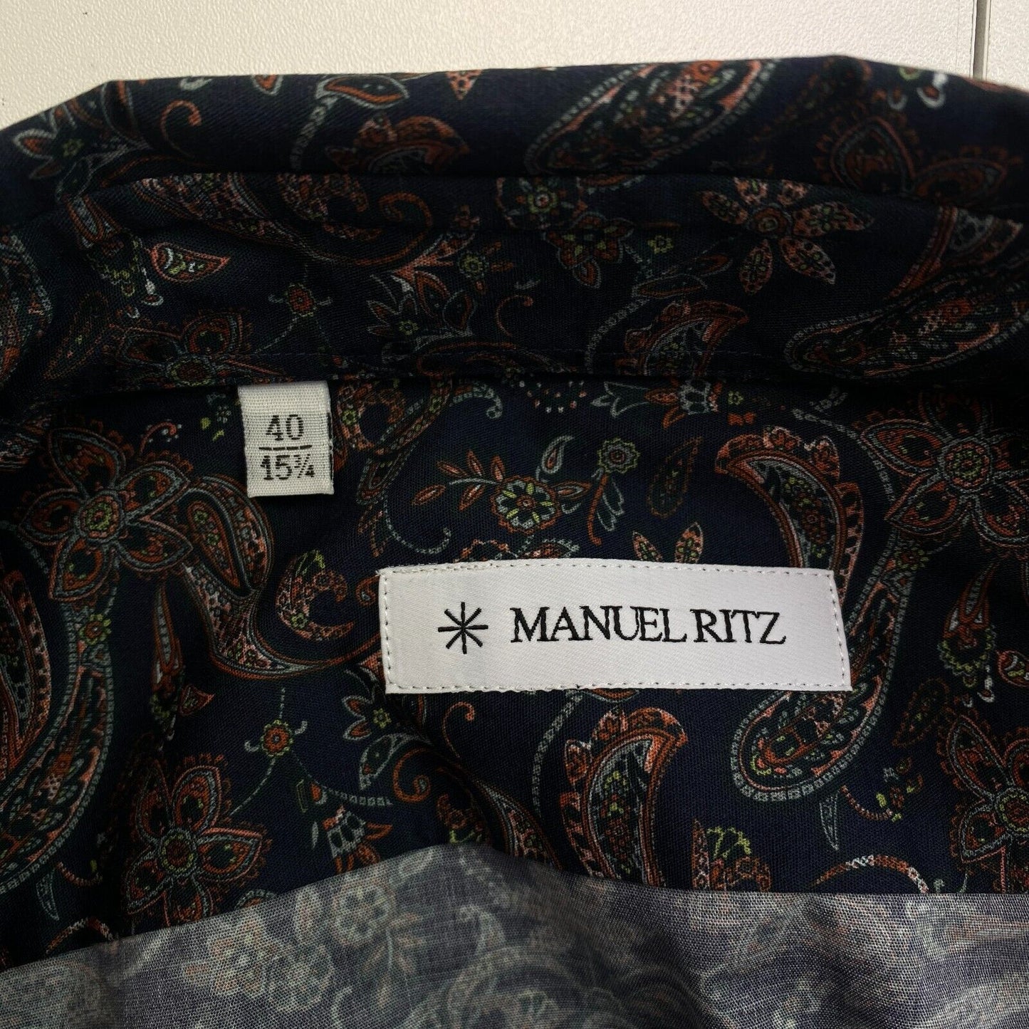 Manuel Ritz Men Navy Blue Paisley Long Sleeves Shirt Size M 40 15.75