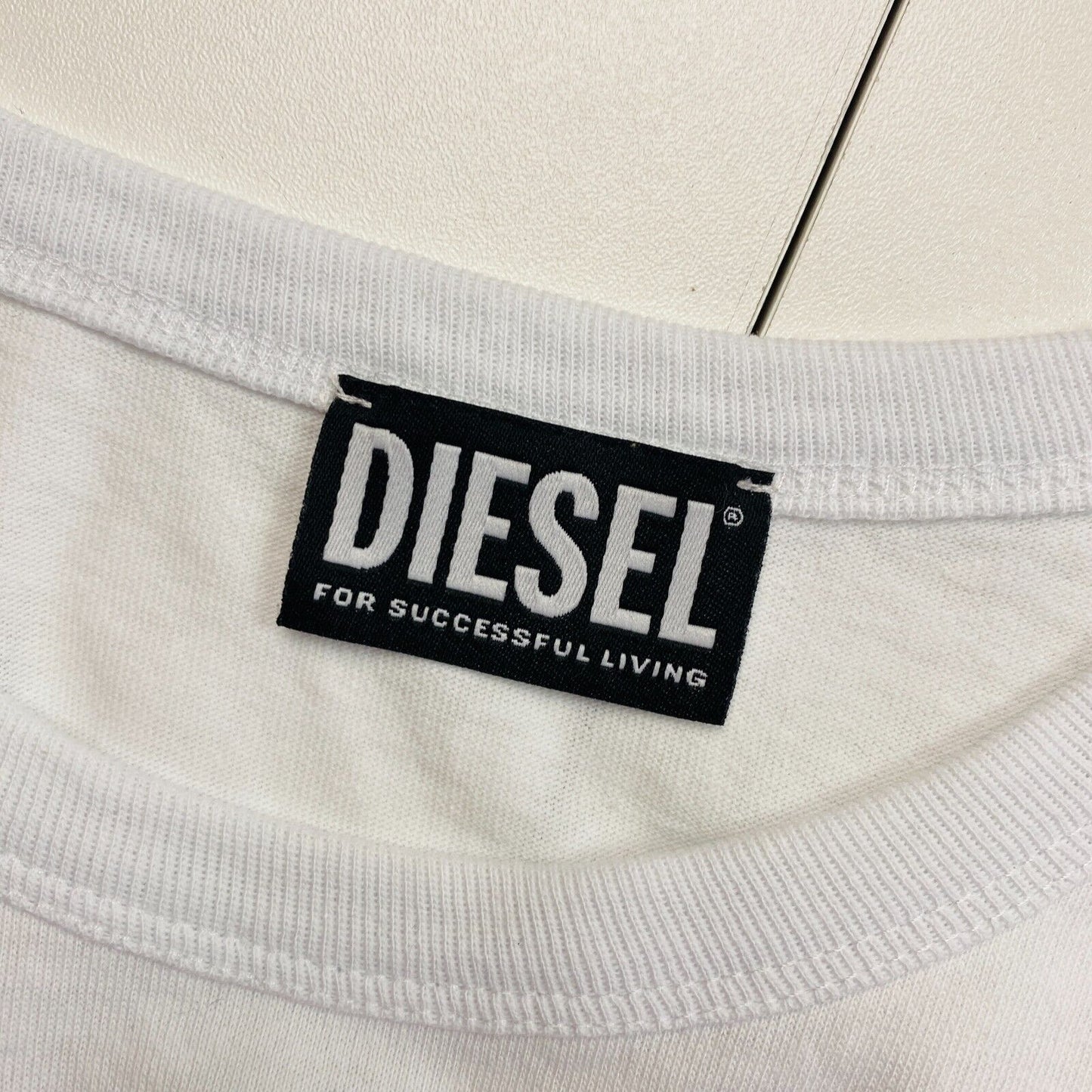 DIESEL Blanc T-Slicup Imprimé Typographique Slim Fit Crew Neck Taille L