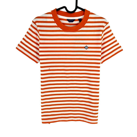 GANT Women Orange Icon G Striped Crew Neck T Shirt Size S