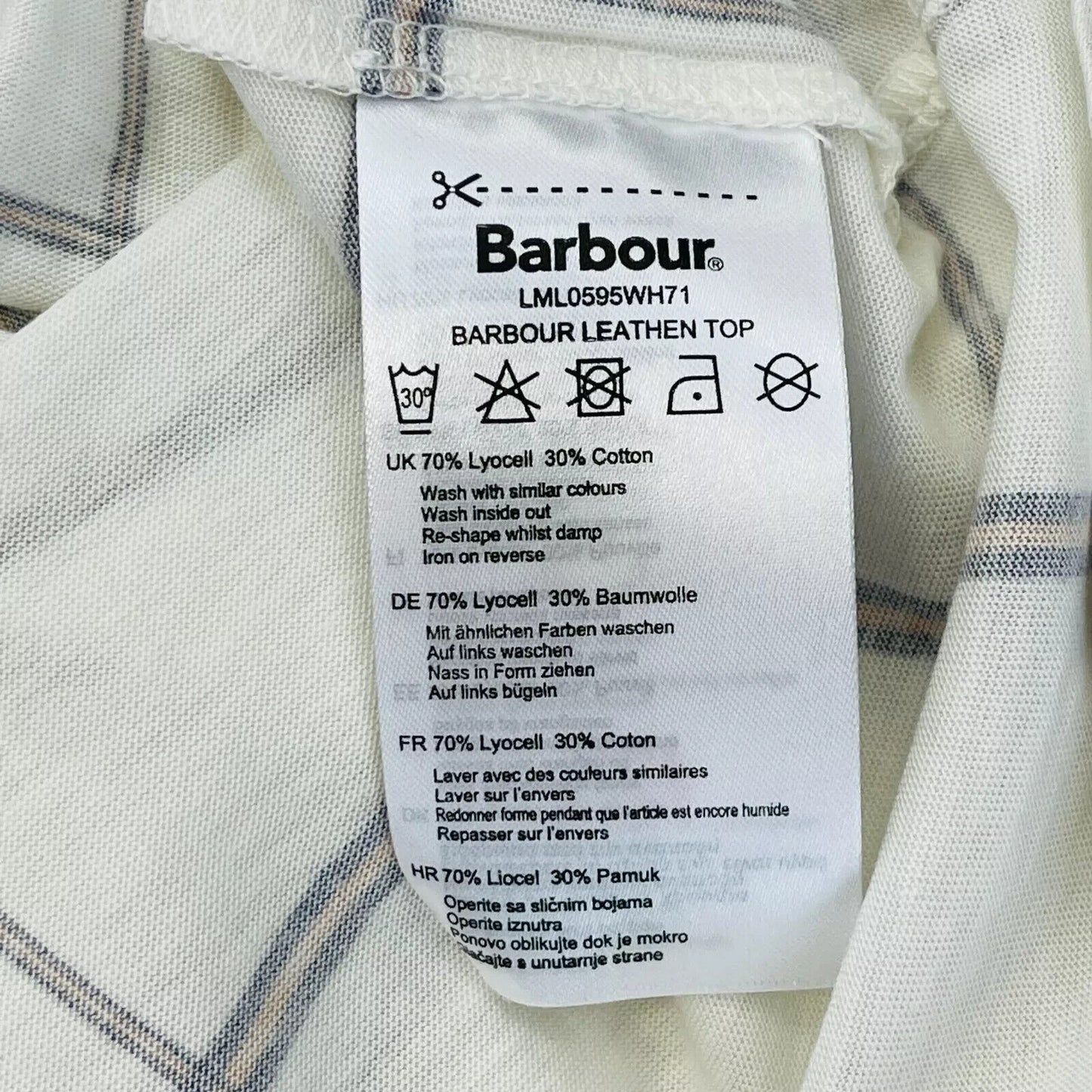 Barbour Women Cream White Cloud Check Top Shirt Blouse Size EU 36 UK 10 US 6