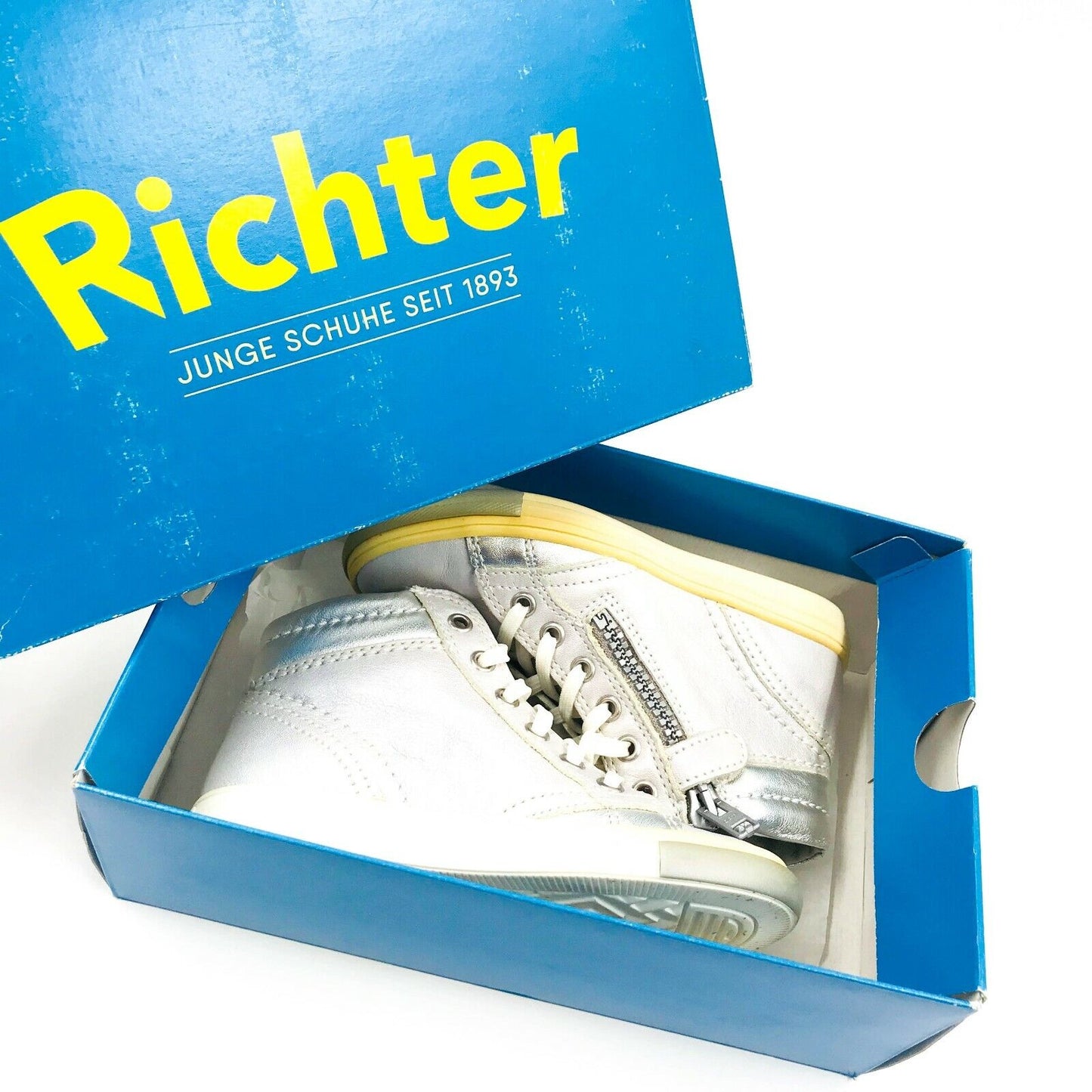 Richter Girls Kids Silver Leather Shoes Sneakers Size EUR 26 UK Jr 8.5