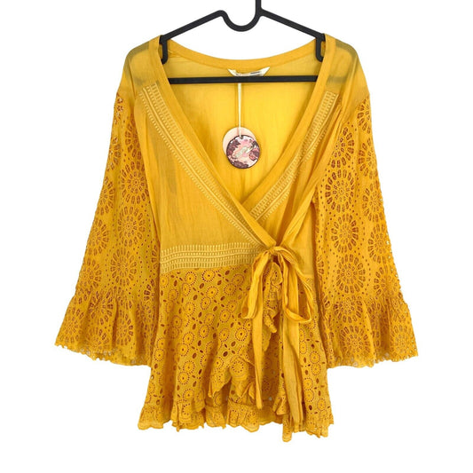 ODD MOLLY Women Yellow Two Step Flow Wrap Blouse Size 1 / S