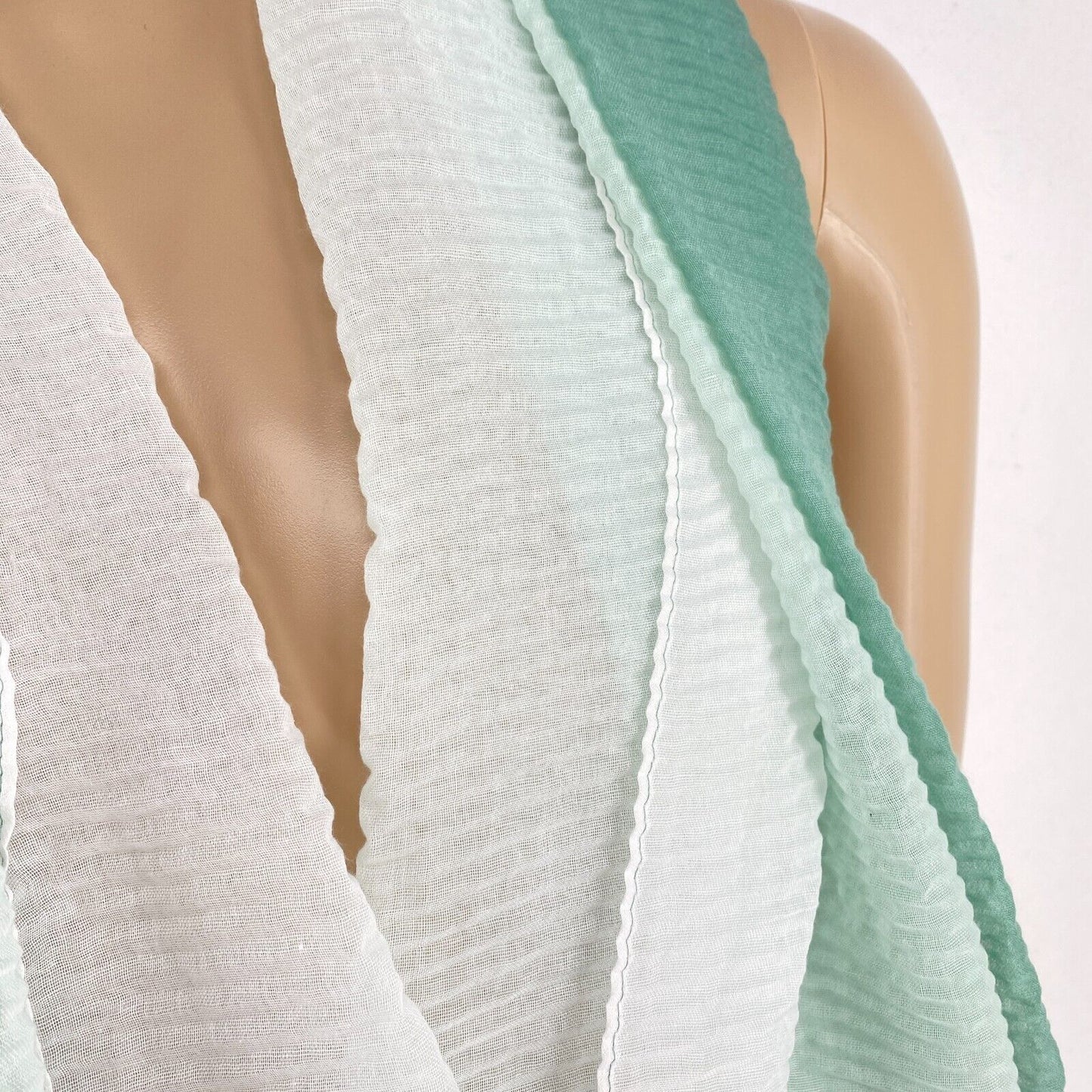 TOM TAILOR White Green Long Pleated Dip Dye Scarf Shawl