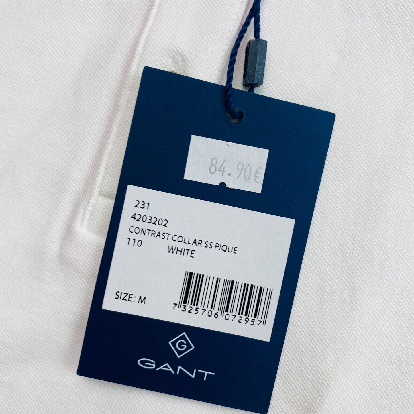 GANT White Contrast Collar Pique Polo Shirt Size M