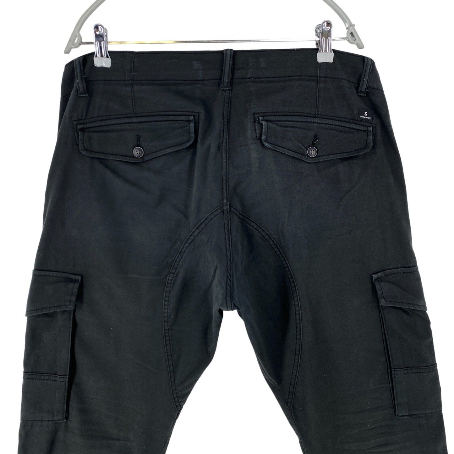 JACK &amp; JONES PAUL Pantalon cargo slim stretch noir coupe fuselée W36 L32