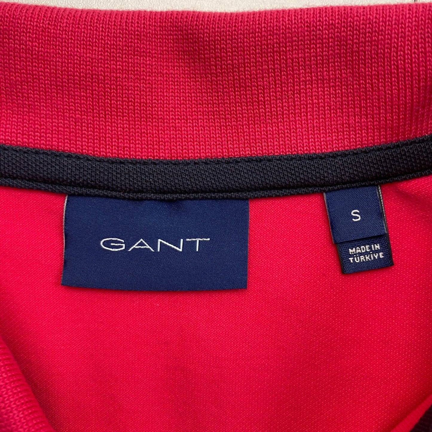 GANT Men Pink 3-Col Tipping Solid Pique Short Sleeves Polo Shirt Size S