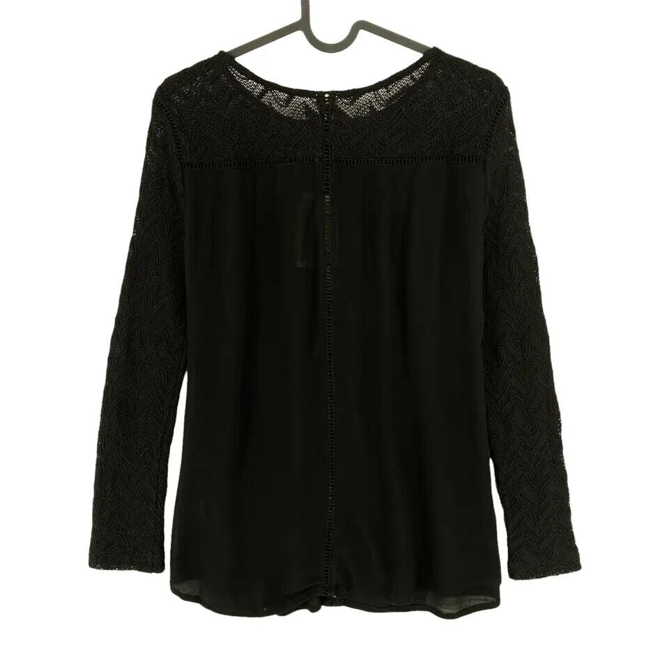 TIMEOUT Women Black Flared Lace Crew Neck Blouse Size S