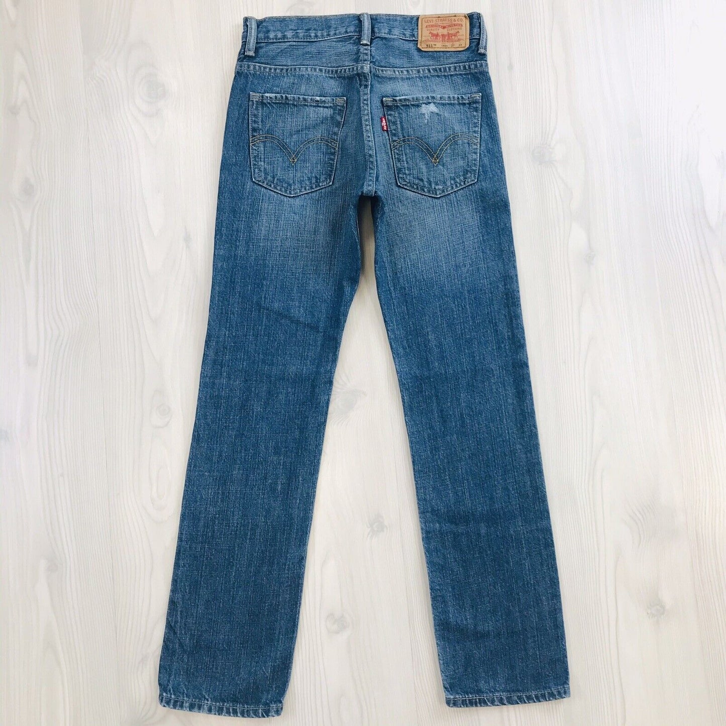 Vintage Levi's 511 Boys Blue Slim Skinny Fit Ripped Jeans 14 Reg / W27 L27