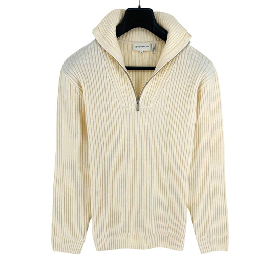 TOM TAILOR Men Beige Rib Structured Knit Half Zip Jumper Sweater Size XL