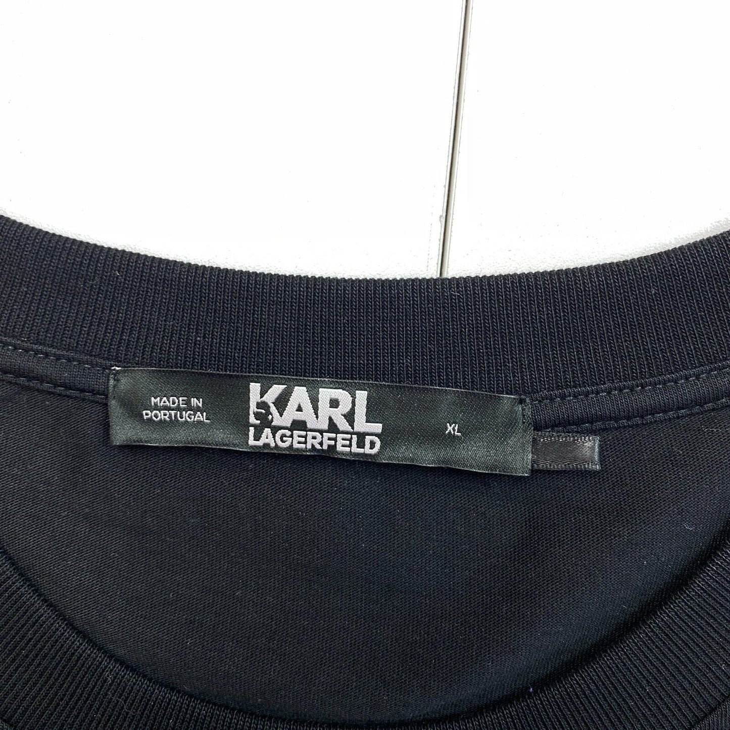 KARL LAGERFELD Unisex Black Flock Print Crew Neck T Shirt Size XL