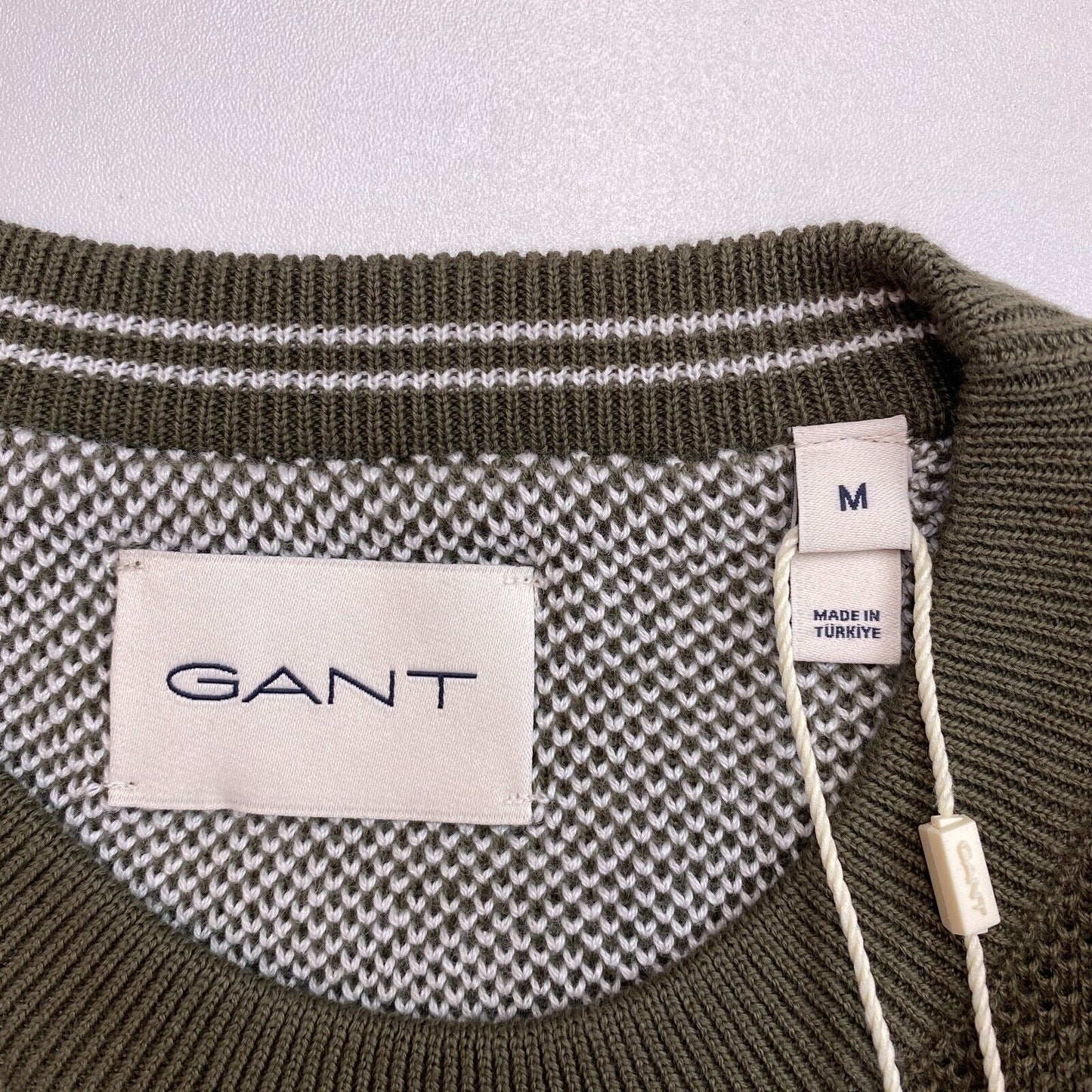 GANT Dunkelgrüner Pullover mit Rundhalsausschnitt aus Baumwollpikee, Größe M