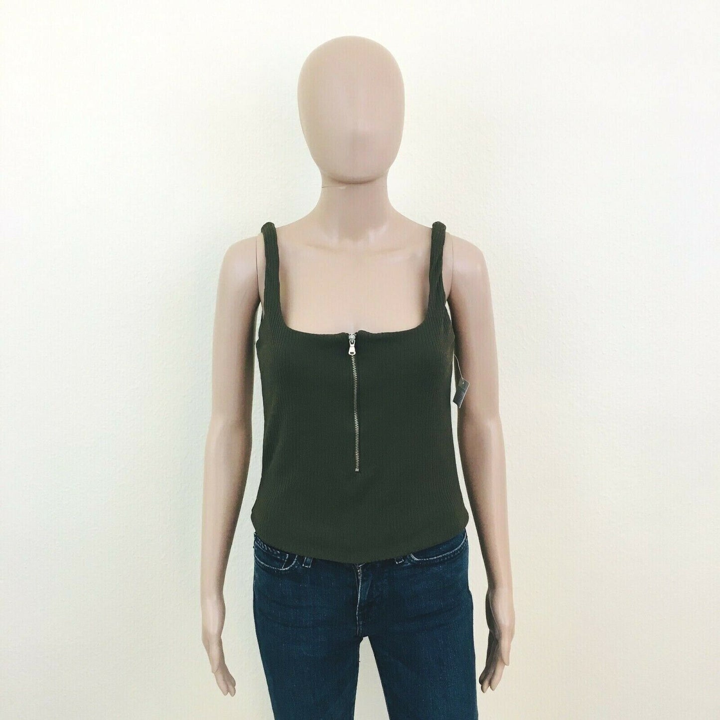 ZARA Dark Olive Green Tank Top Shirt Size S M