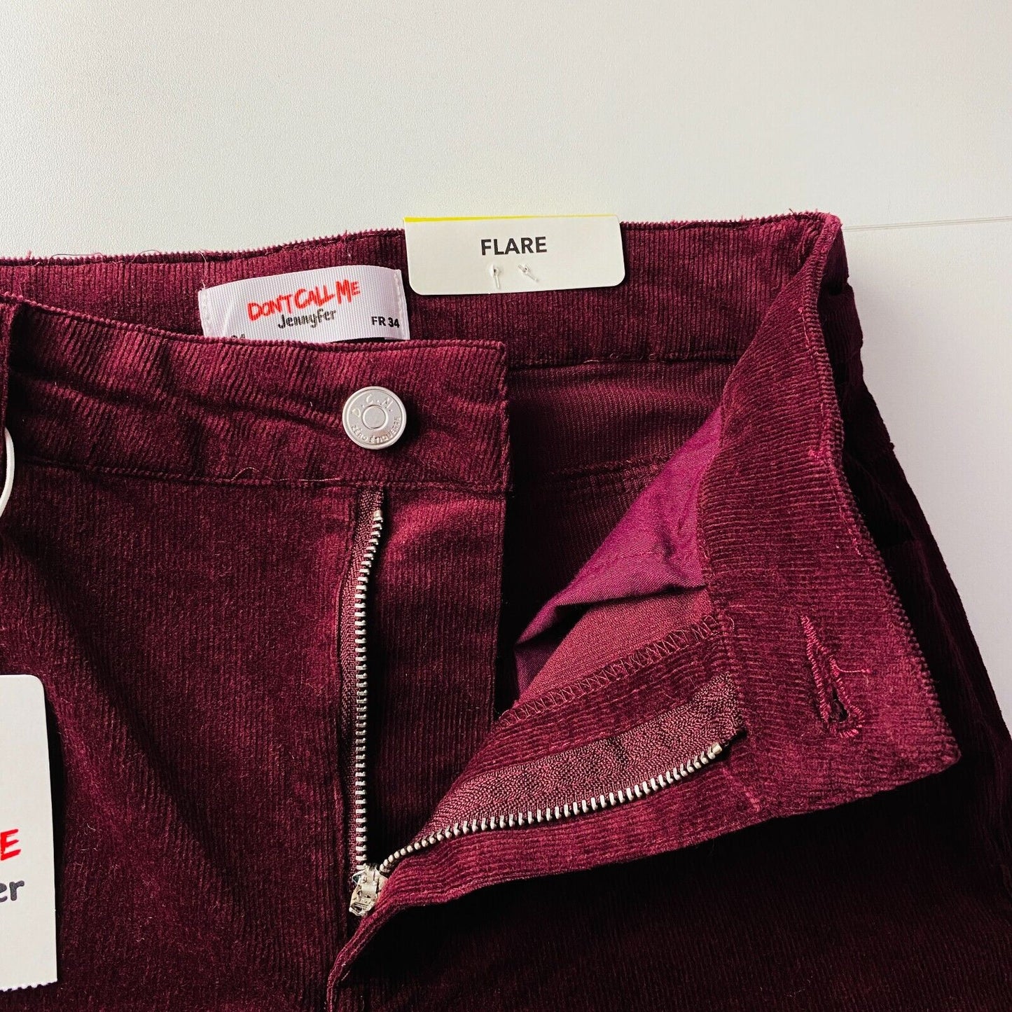 DON'T CALL ME JENNYFER Women Dark Red Flared Fit Corduroy Jeans Size W24 EUR 34