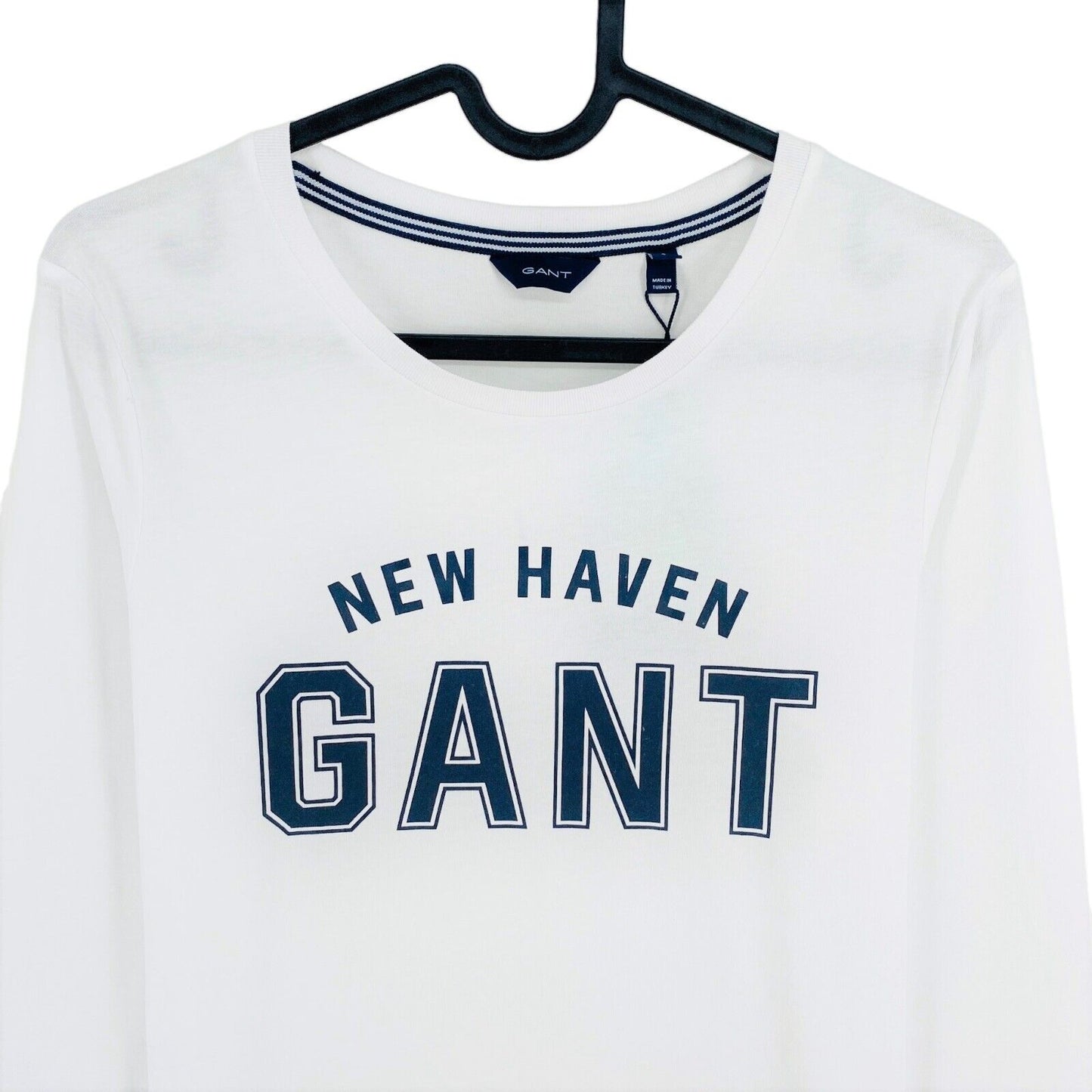 GANT White Logo Crew Neck Long Sleeves T Shirt Size S